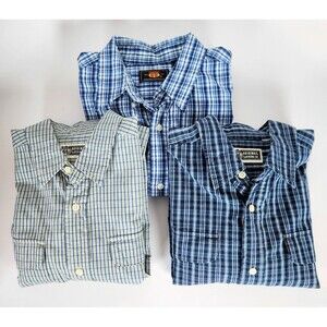 Lot of 3 Men's Route 66 Collared Long Sleeve Shirt Blue Plaid Medium M Casual